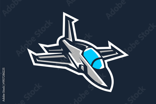 American cold war jet fighter plane vector illustration. simple aircraft logo, military equipment.