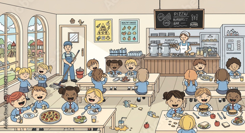 Children Sitting at Desks in Classroom Learning Environment.