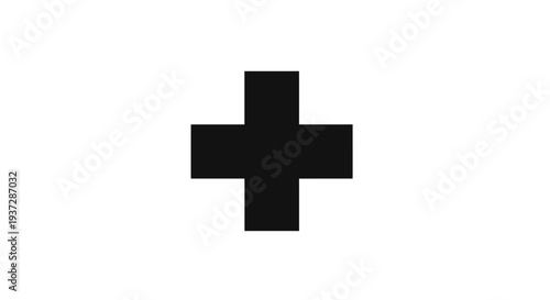 Simple Black Medical Cross Symbol on White Background