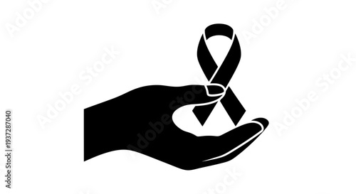 Hand Holding Black Awareness Ribbon Symbolizing Mourning