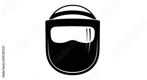 Black Safety Face Shield Icon on White Background