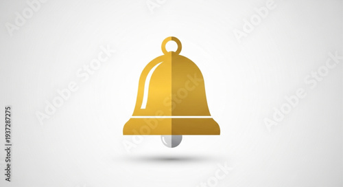 Golden Christmas Bell Icon with Shadow Effect.