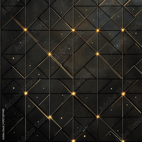 geometric black and gold background with sparkling triangular patterns creating a modern aesthetic