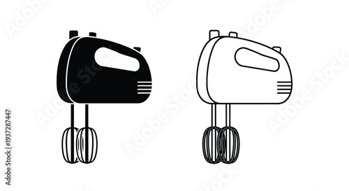 Handheld mixer illustrations a black solid version and a white outline