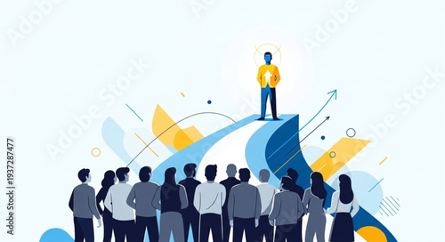 Business Leader Standing on a Graph with Audience.