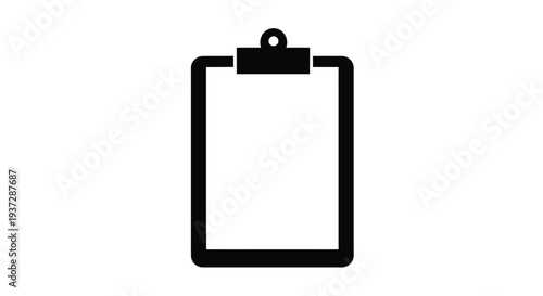 Simple black and white icon of a clipboard with a hanging loop