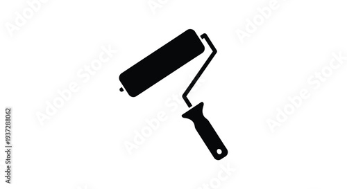 A simple black silhouette of a paint roller on white background