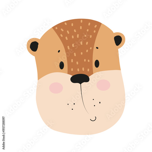 Cute cartoon capybara face with round cheeks and small ears. Flat vector illustration of a friendly rodent animal character isolated on white background for kids prints, nursery decor and stickers.