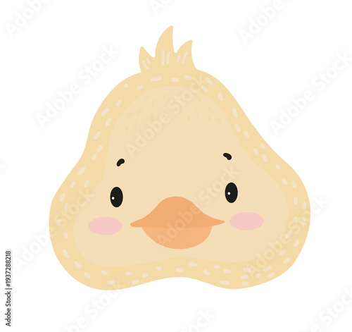 Flat vector illustration of a cute duckling face. Cartoon farm bird isolated on a white background.