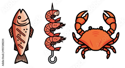 Seafood fish shrimp crab trio.