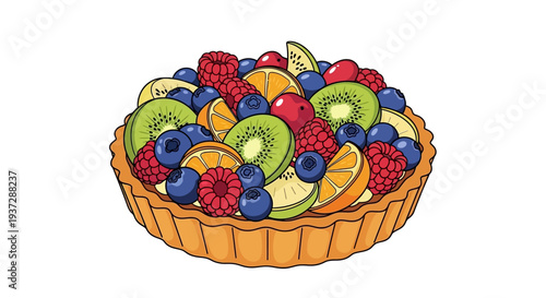Colorful Fruit Tart with Kiwi Slices.