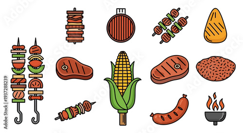Grilled Meat and Vegetable Food Items.