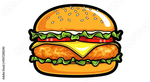 Delicious cheeseburger with lettuce tomato.