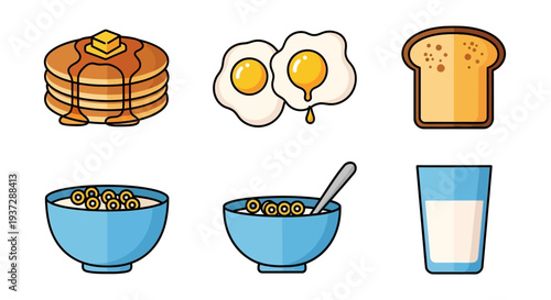 Breakfast food and drink items.