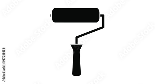 Simple black silhouette of a paint roller on a white background