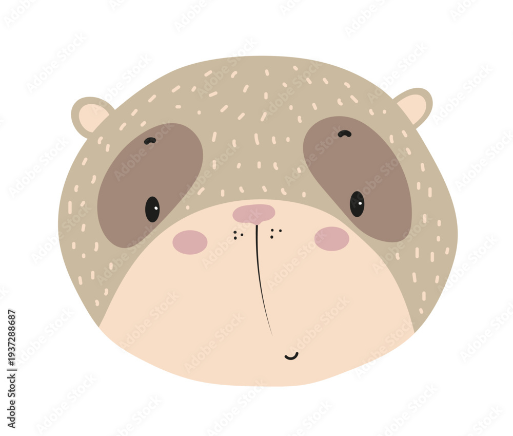 Fototapeta premium Cute cartoon sloth face. Flat vector illustration of a slow tropical animal character isolated on white background for kids prints, stickers, nursery decor and children design.