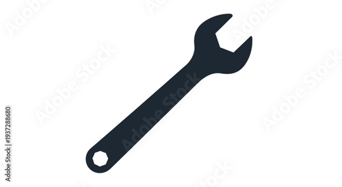 Black wrench icon isolated on a plain white background