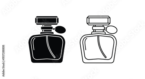 Two perfume bottle icons one filled and one outlined in black and white