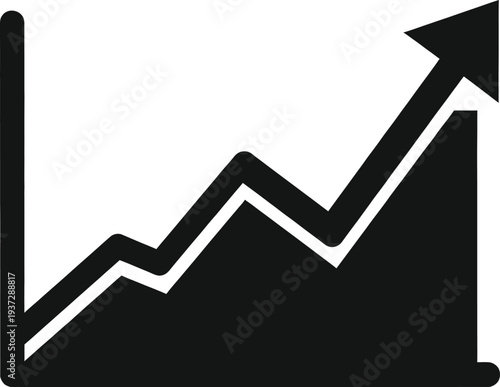 Black vector graph icon with rising arrow