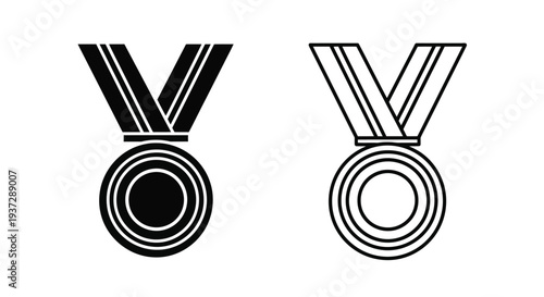 Two stylized medal icons black filled and white outlined versions shown