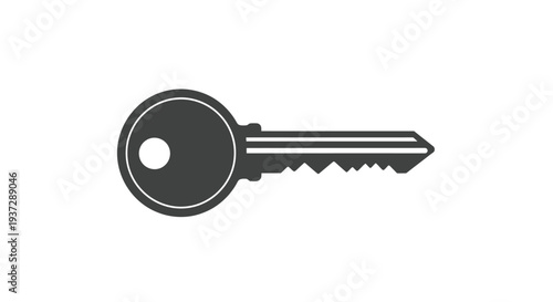 Simple black silhouette of a classic key on a white background