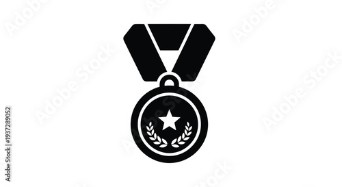 Simple black silhouette of a medal with a star and laurel wreath