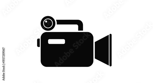 Simple black silhouette of a vintage video camera with a lens