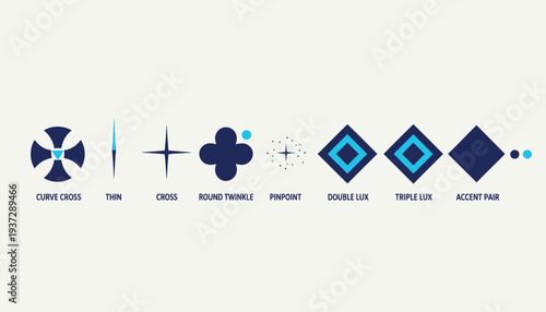 Set of geometric graphic elements showcasing various vector shapes with distinct characteristics