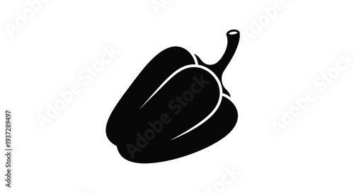 Simple black and white illustration of a bell pepper with a stem