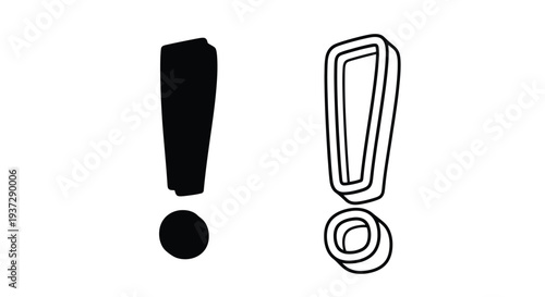 Black and white illustration of an exclamation point and paperclip