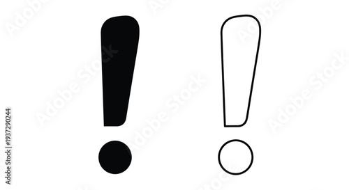 Black and outlined exclamation points with circular bases on white