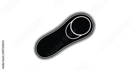 Simple black and white illustration of a bacteria cell with flagella