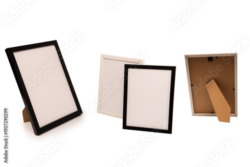 Black empty photo frame isolated on white background.