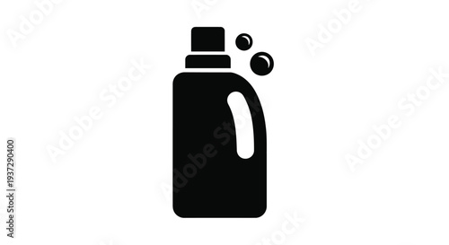 Simple black silhouette of a laundry detergent bottle with bubbles