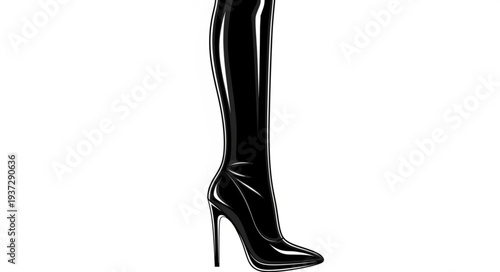 Black High Heel Leather Boots.