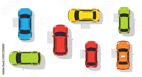 Colorful Cars Top View Illustration.
