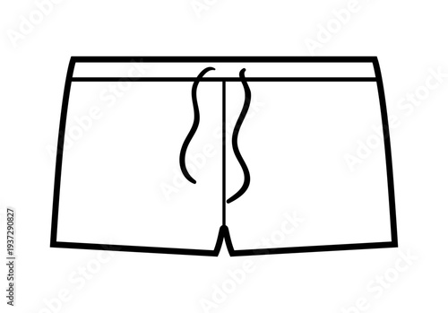 Minimal vector illustration of swim shorts with drawstring. Simple beach clothing design isolated on white background.