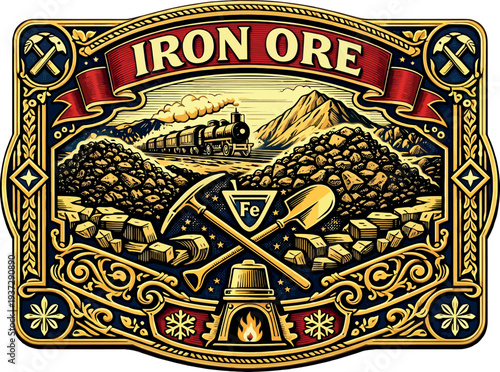 Iron Ore Mining Vintage Industrial Badge Vector