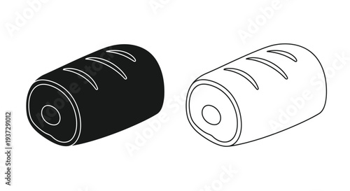 Two depictions of a cylindrical object one solid black and one line art