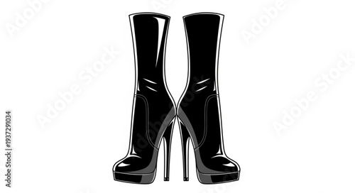 Black High Heeled Knee High Boots.