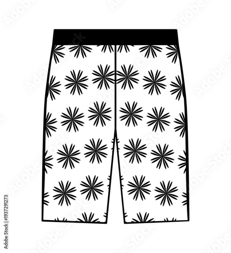 Outline vector illustration of pajama shorts or lounge sleepwear bottoms with floral pattern and elastic waistband. Flat nightwear clothing design isolated on white background.