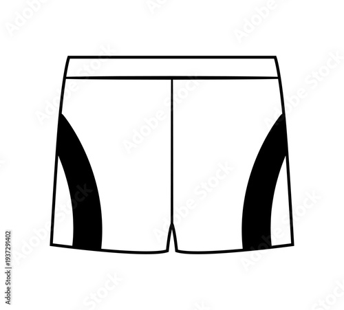Vector illustration of sporty swim shorts with side panels. Minimal beachwear clothing design isolated on white background.