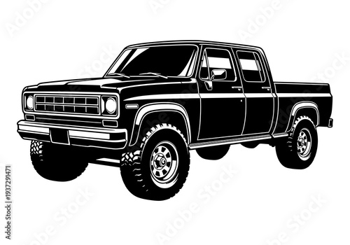 Pickup Truck Vector, Vintage Pickup Silhouette Illustration