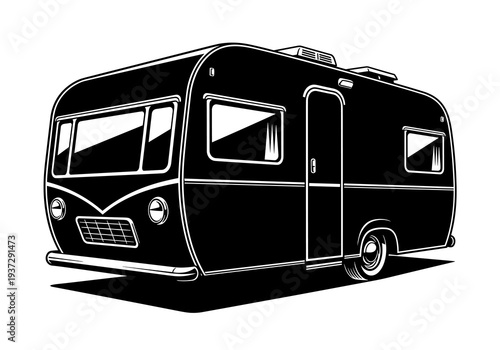 Camper Trailer Vector, Caravan RV Silhouette Illustration