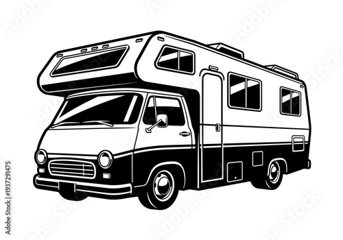 RV Motorhome Vector, Camper Van Silhouette Illustration