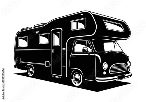 Camper Van Vector, RV Motorhome Silhouette Illustration