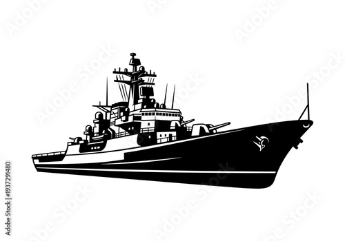 Destroyer Warship Vector, Naval Ship Silhouette Illustration