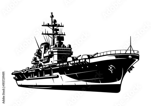 Bild auf Leinwand Battleship Vector, Warship Silhouette, Naval Ship Illustration