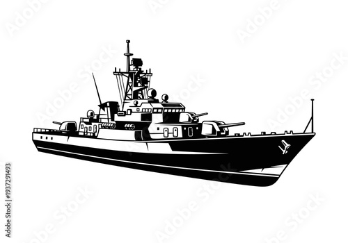 Destroyer Warship Vector, Naval Ship Silhouette Illustration