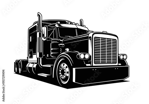 Semi Truck Vector, Big Rig Truck Silhouette Illustration